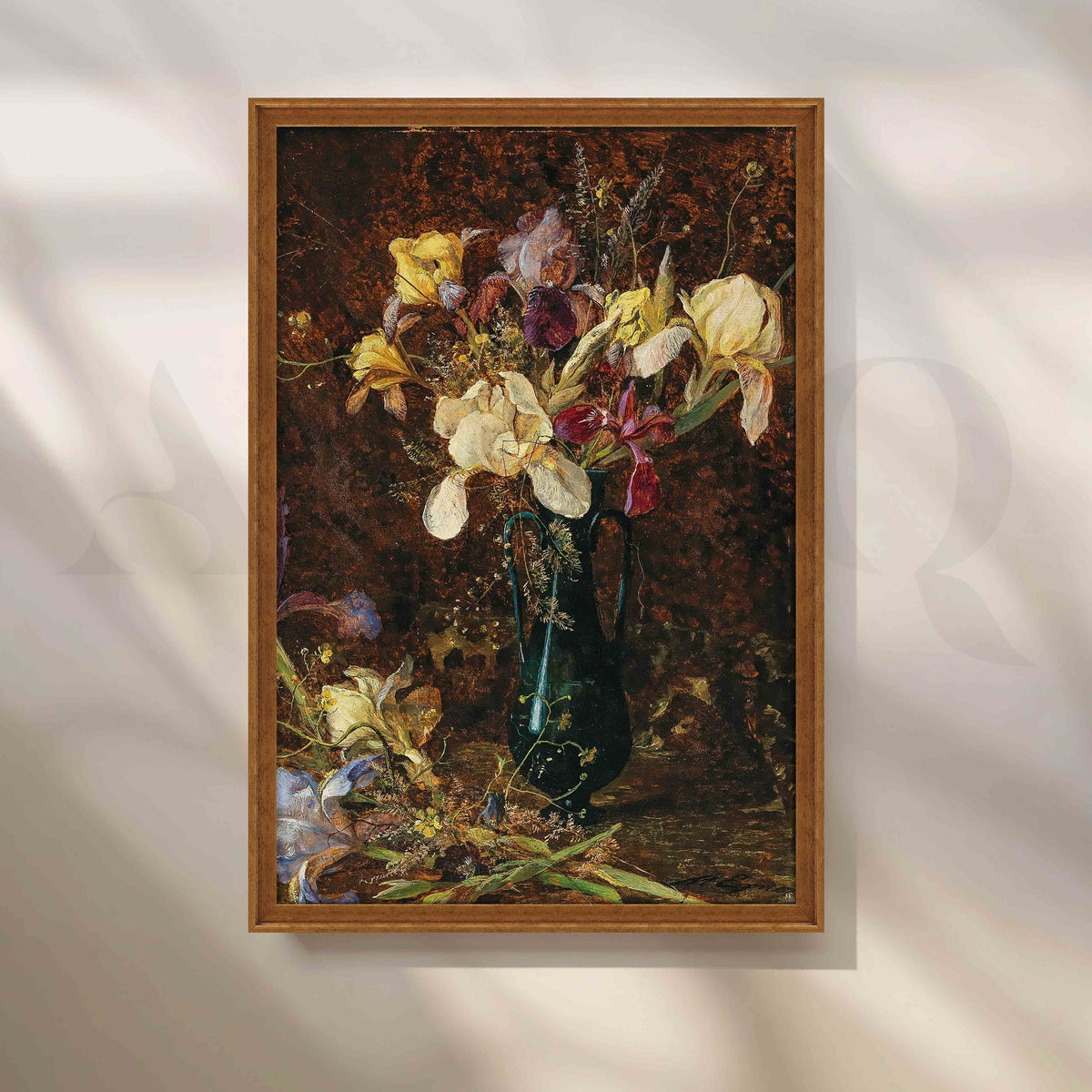 Vintage Iris Bouquet in Dark Vase Canvas Artwork – Asha Art Studio – Image 6
