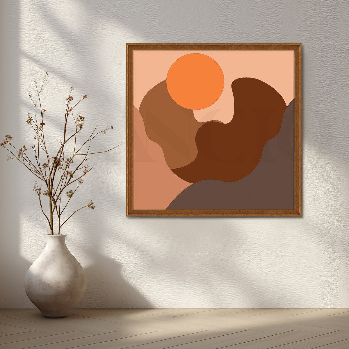 Abstract Sun Over Rolling Earthy Hills in Warm Tones – Asha Art Studio – Image 4