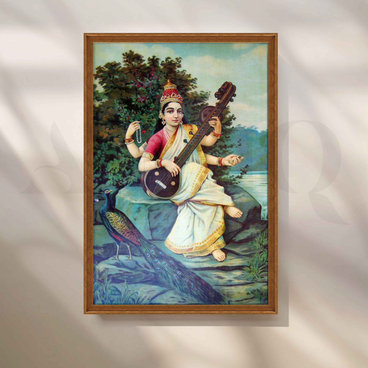 Goddess Saraswati by Raja Ravi Varma Canvas Artwork – Asha Art Studio – Image 6