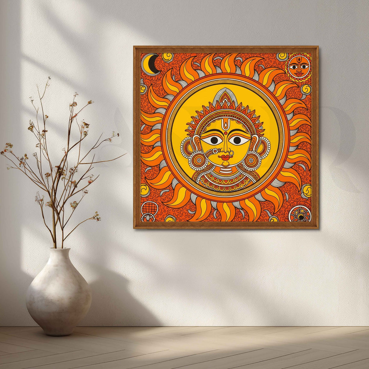 Radiant Surya Dev Madhubani Canvas Artwork – Asha Art Studio – Image 6