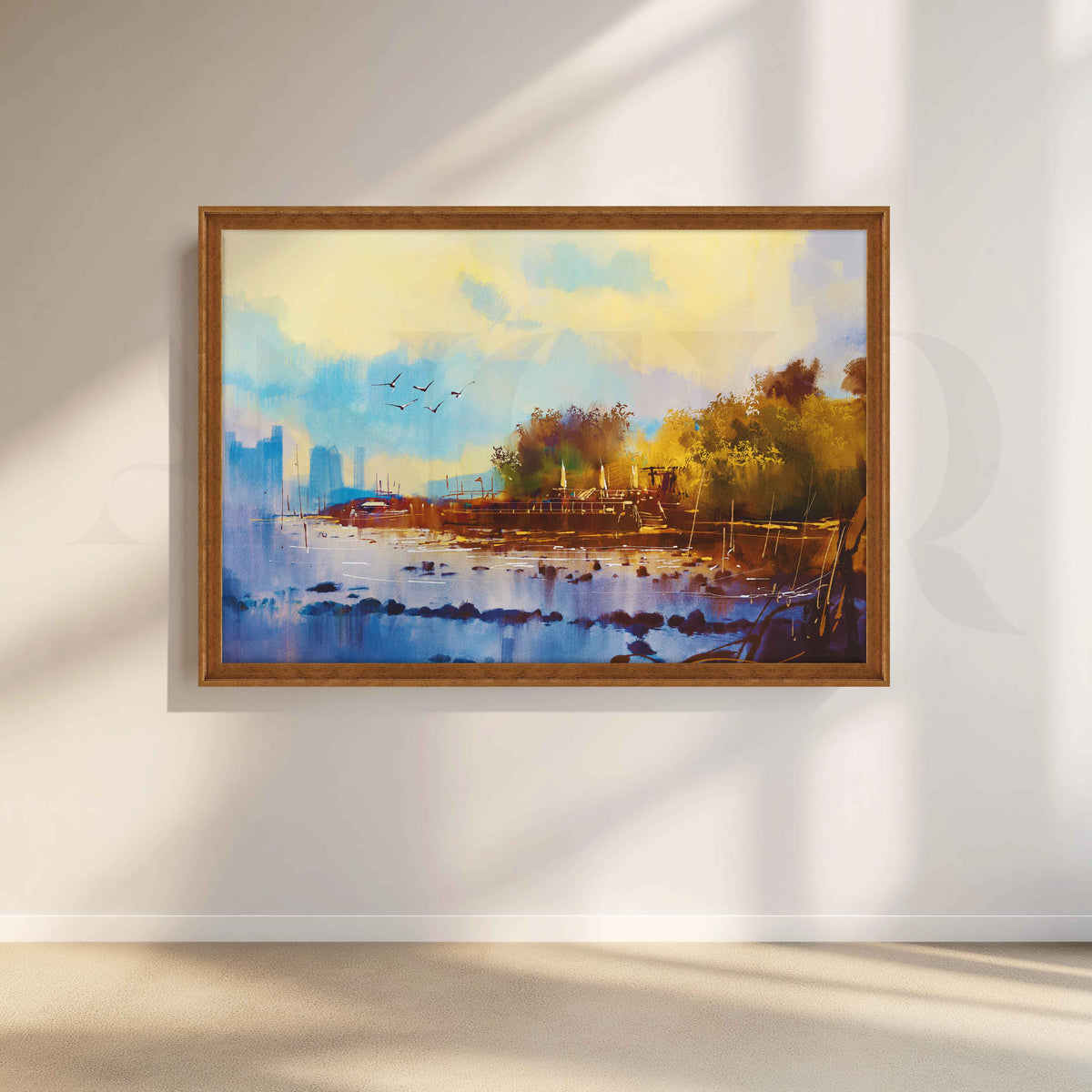 Serene Riverside Boat Canvas Artwork – Asha Art Studio – Image 6