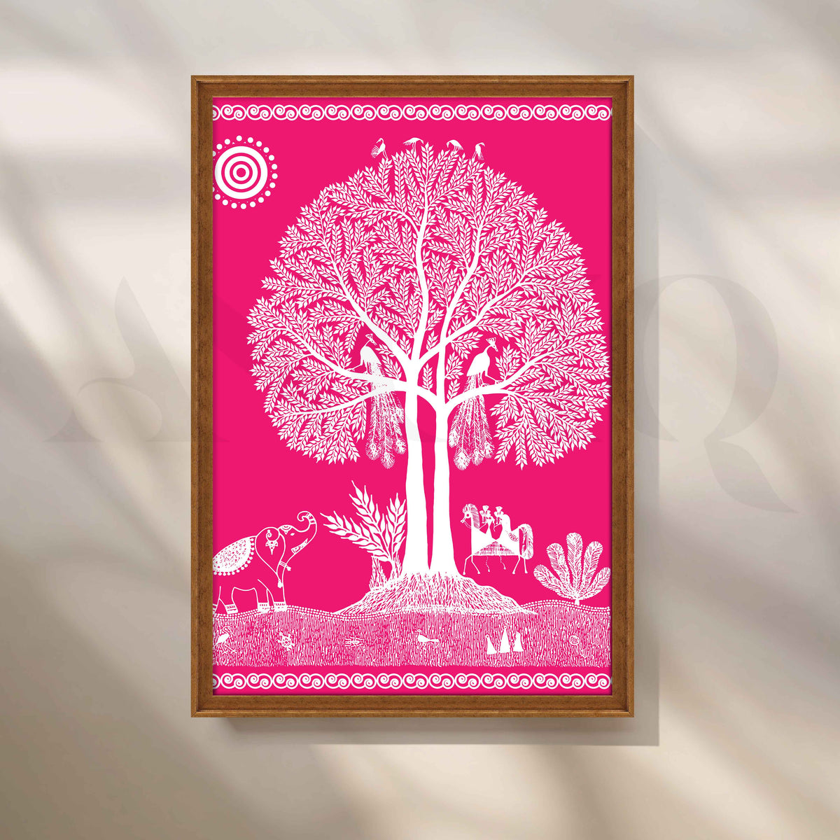 Pink Warli Tree of Life Canvas Wall Artwork – Asha Art Studio – Image 6
