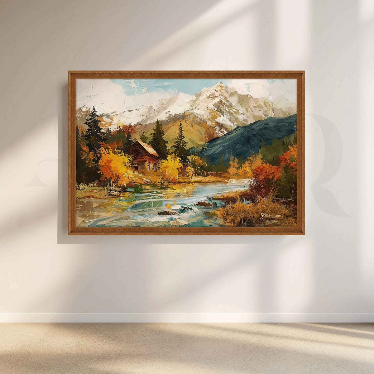 Snow Mountain Cabin Canvas Artwork – Asha Art Studio – Image 6