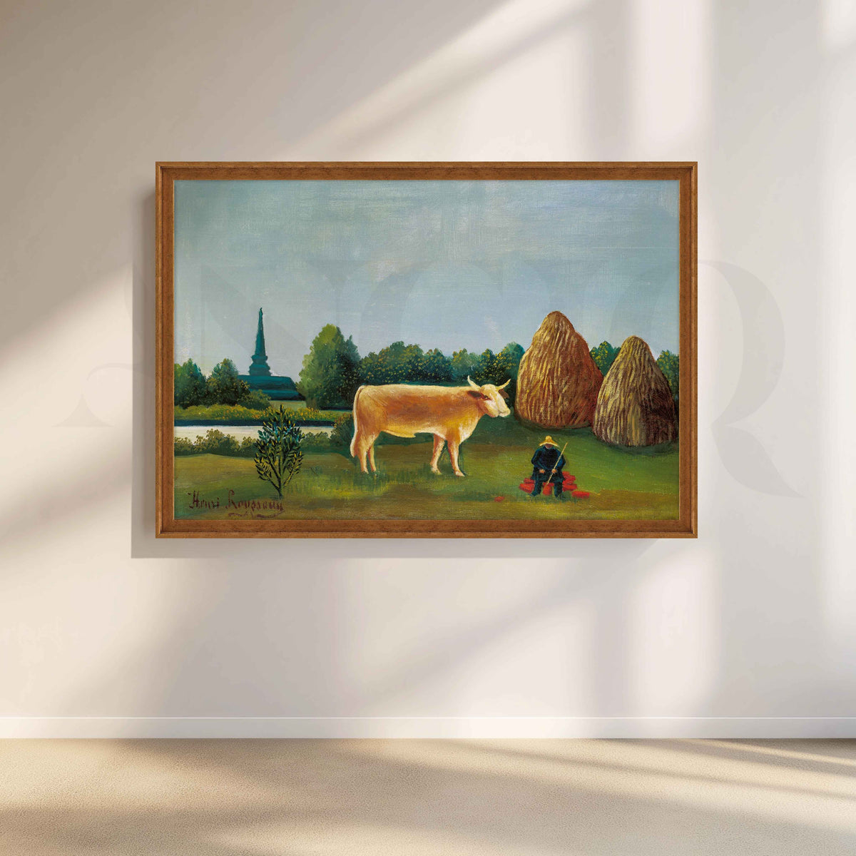 Pastoral Countryside with Cow Folk Art Canvas Artwork – Asha Art Studio – Image 6