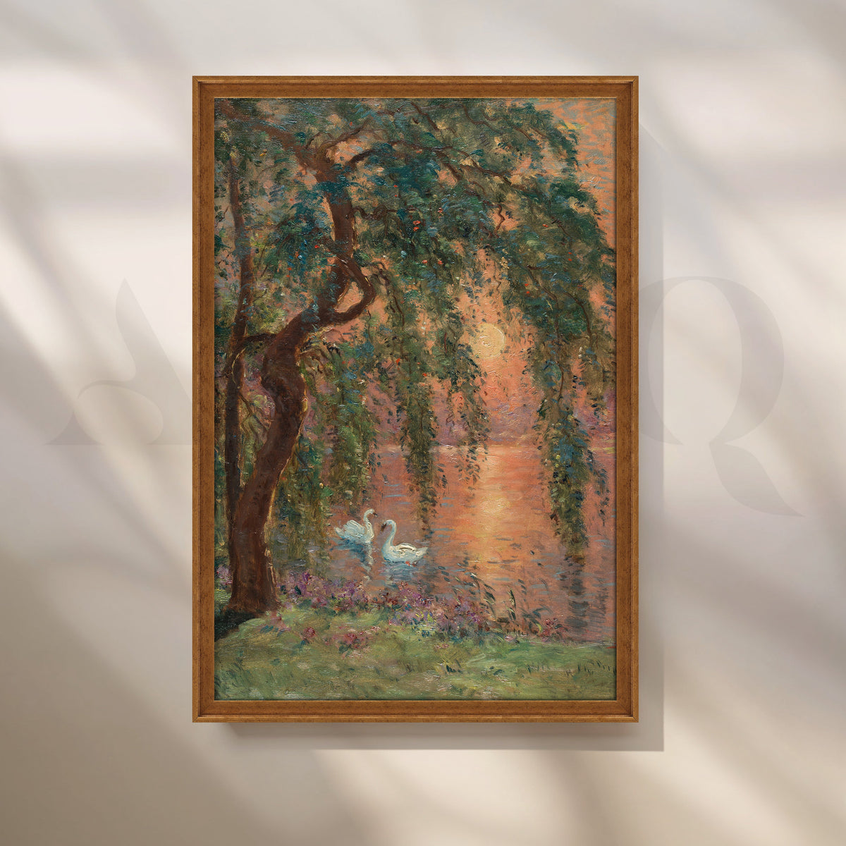 Swans at Sunset Lake Canvas Artwork – Asha Art Studio – Image 6