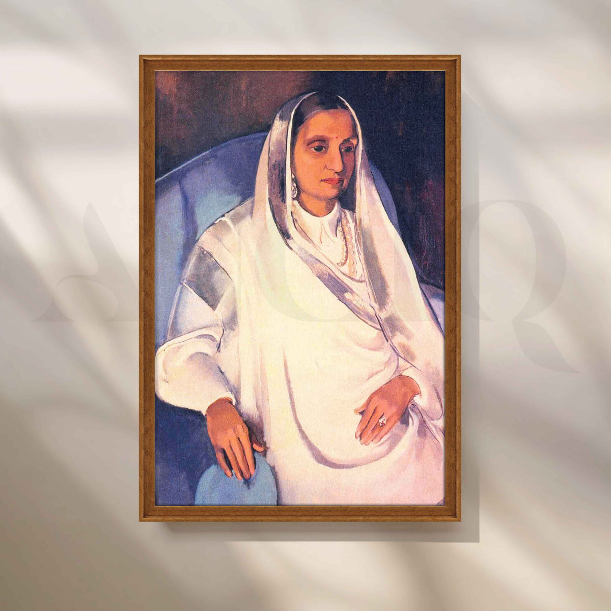 Amrita Sher-Gil in White Sari Canvas Artwork – Asha Art Studio – Image 6