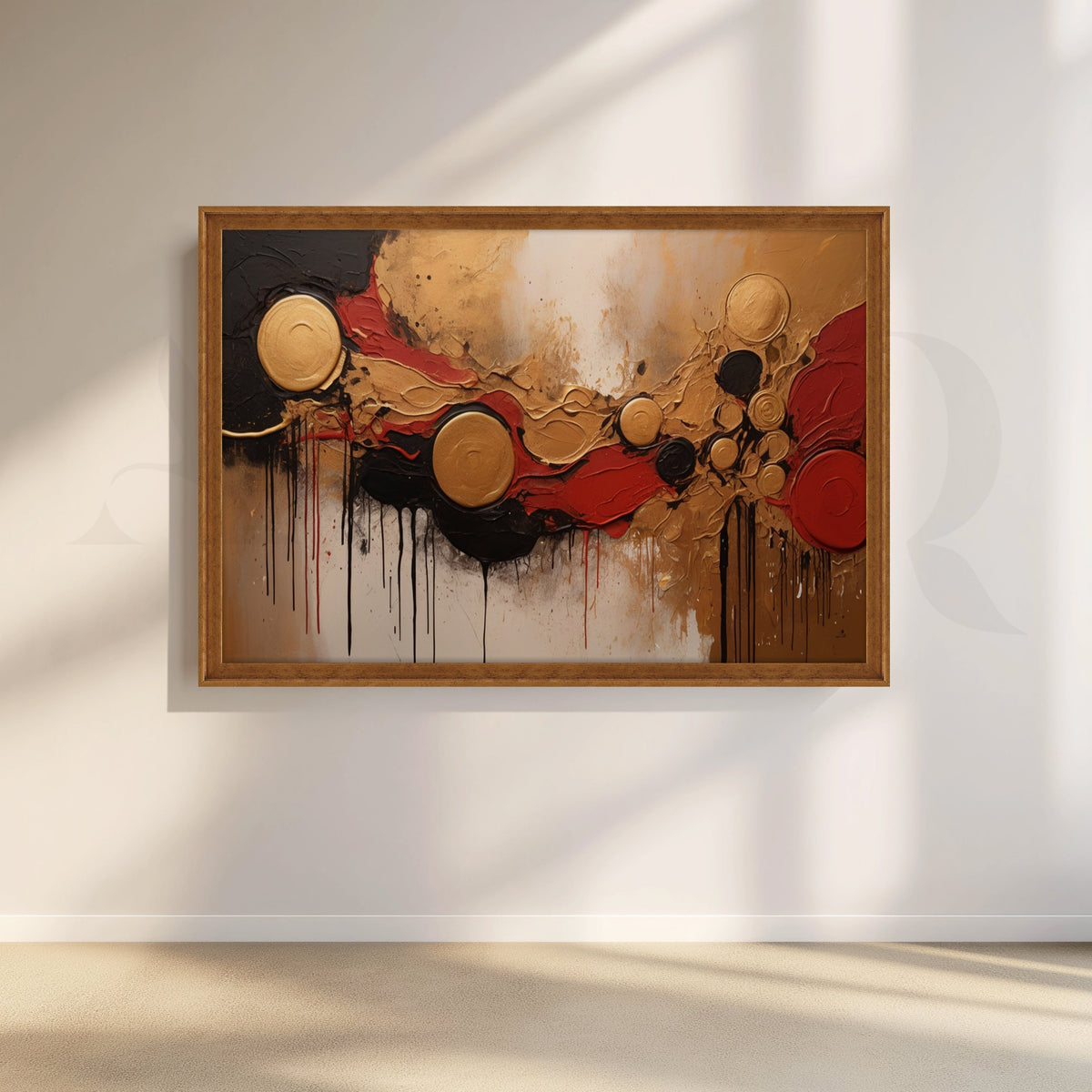 Premium Gold & Red Abstract Textured Canvas – Asha Art Studio – Image 6