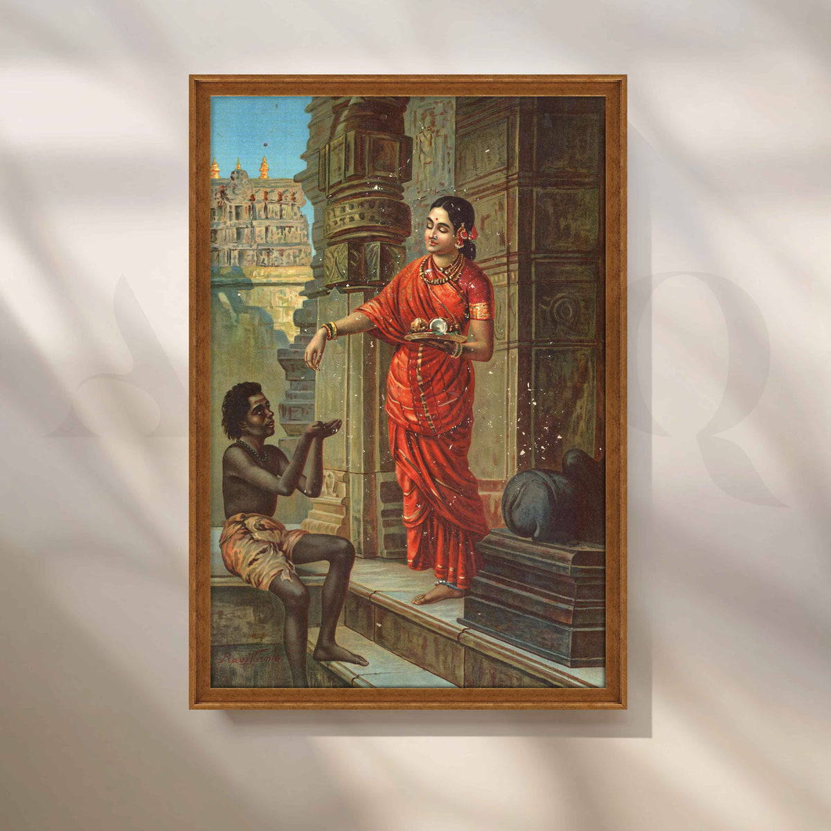 Lady Giving Alms by Raja Ravi Varma Canvas Artwork – Asha Art Studio – Image 6