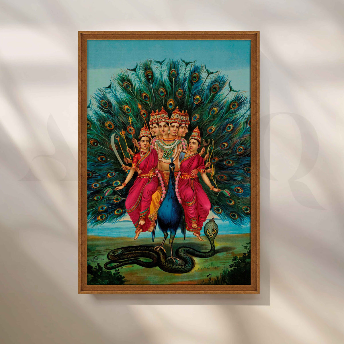 Sri Shanmukha Subramania Swami by Raja Ravi Varma Canvas Artwork – Asha Art Studio – Image 6