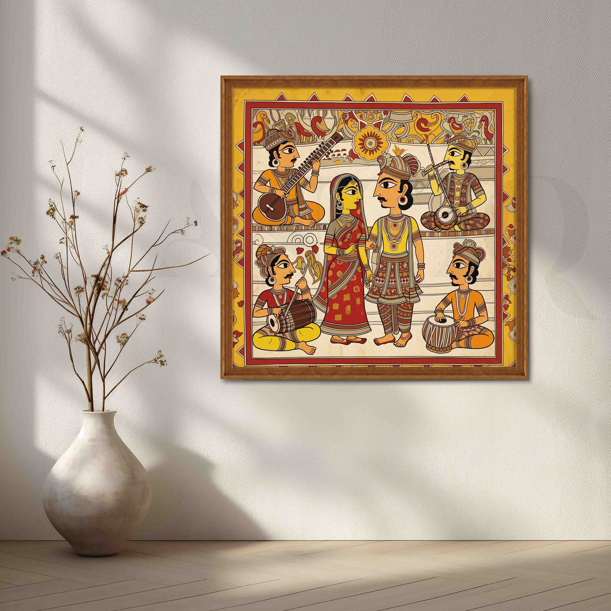 Traditional Indian Wedding Madhubani Canvas Artwork – Asha Art Studio – Image 6