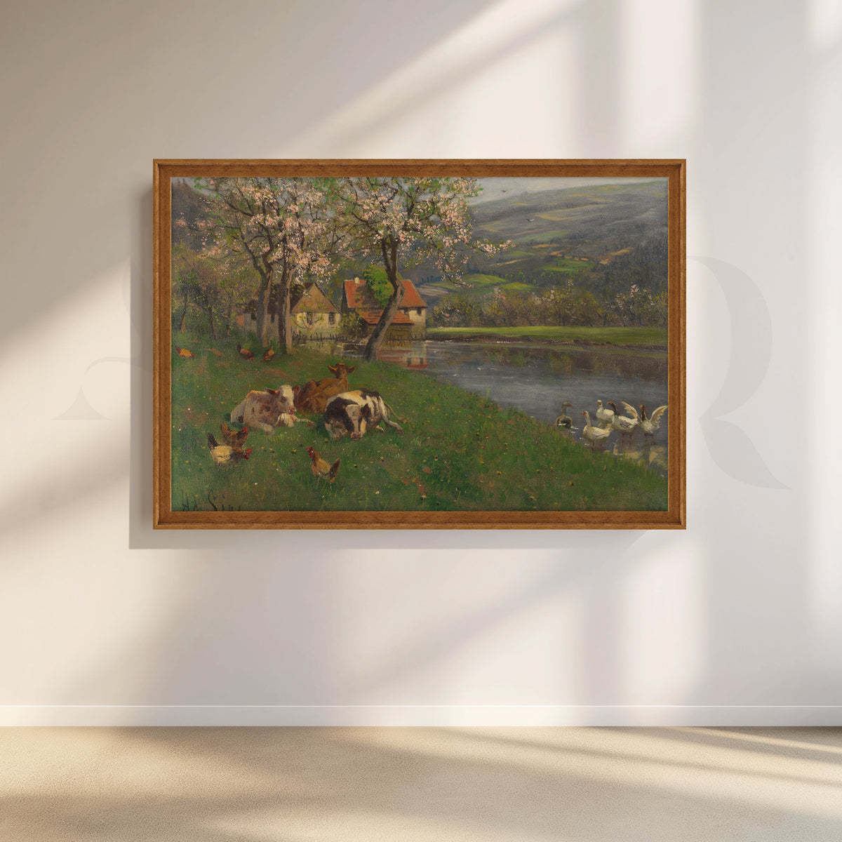 Spring Riverside Farm Scene Canvas Artwork – Asha Art Studio – Image 6