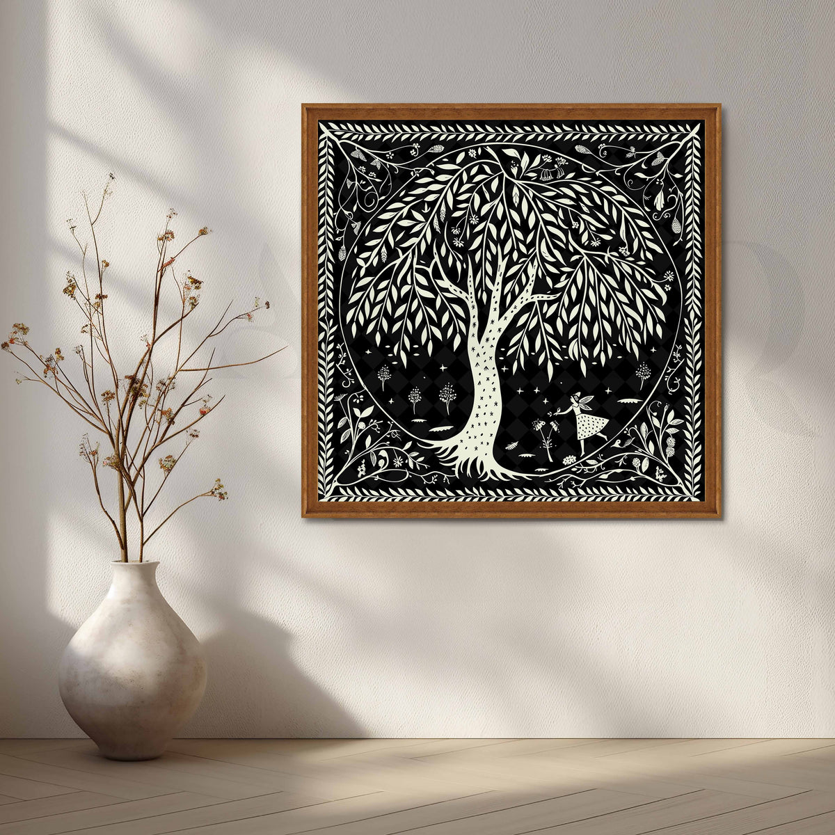 Tribal Tree of Life Black & White Wall Artwork – Asha Art Studio – Image 6