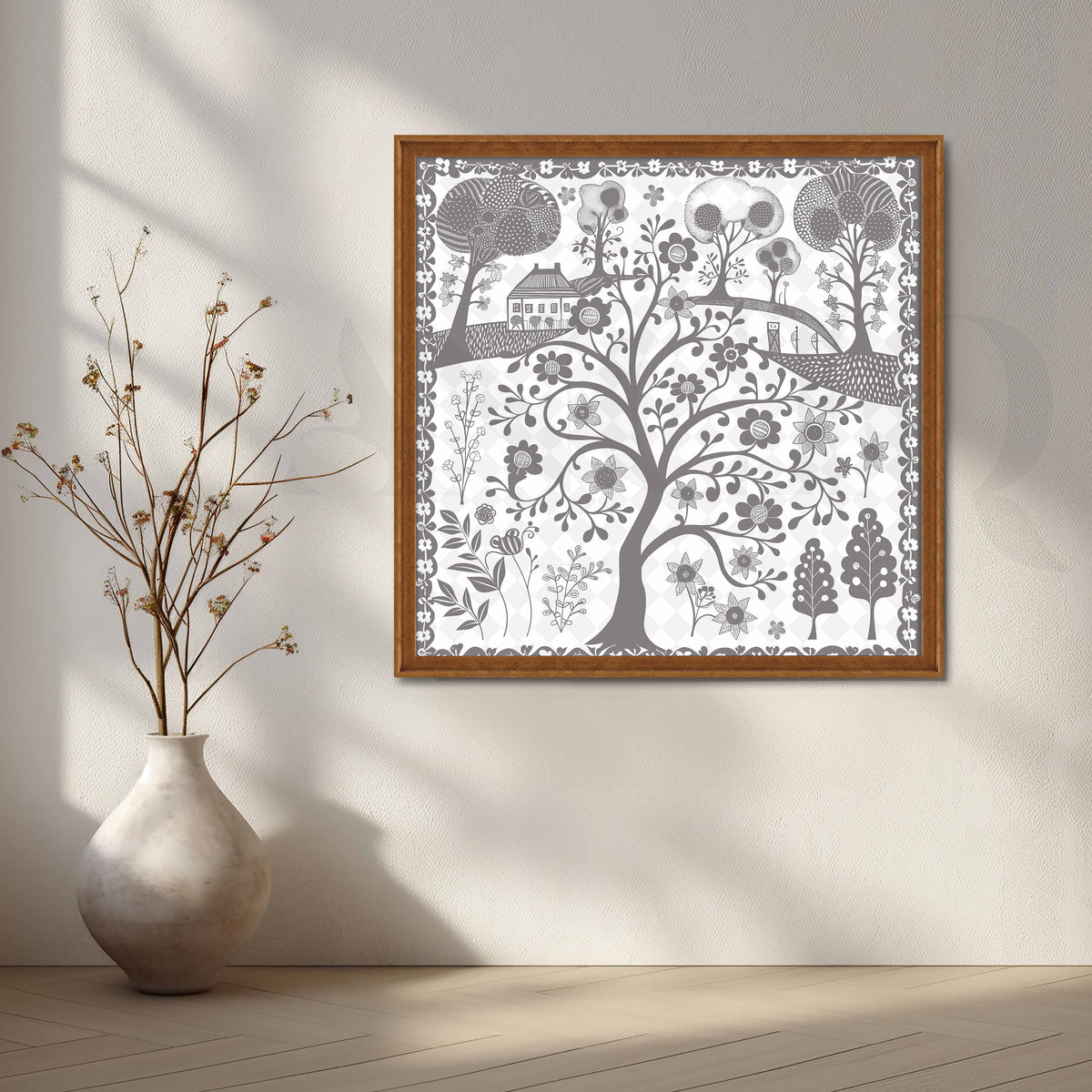 Floral Tree of Life Folk Canvas Artwork – Asha Art Studio – Image 6