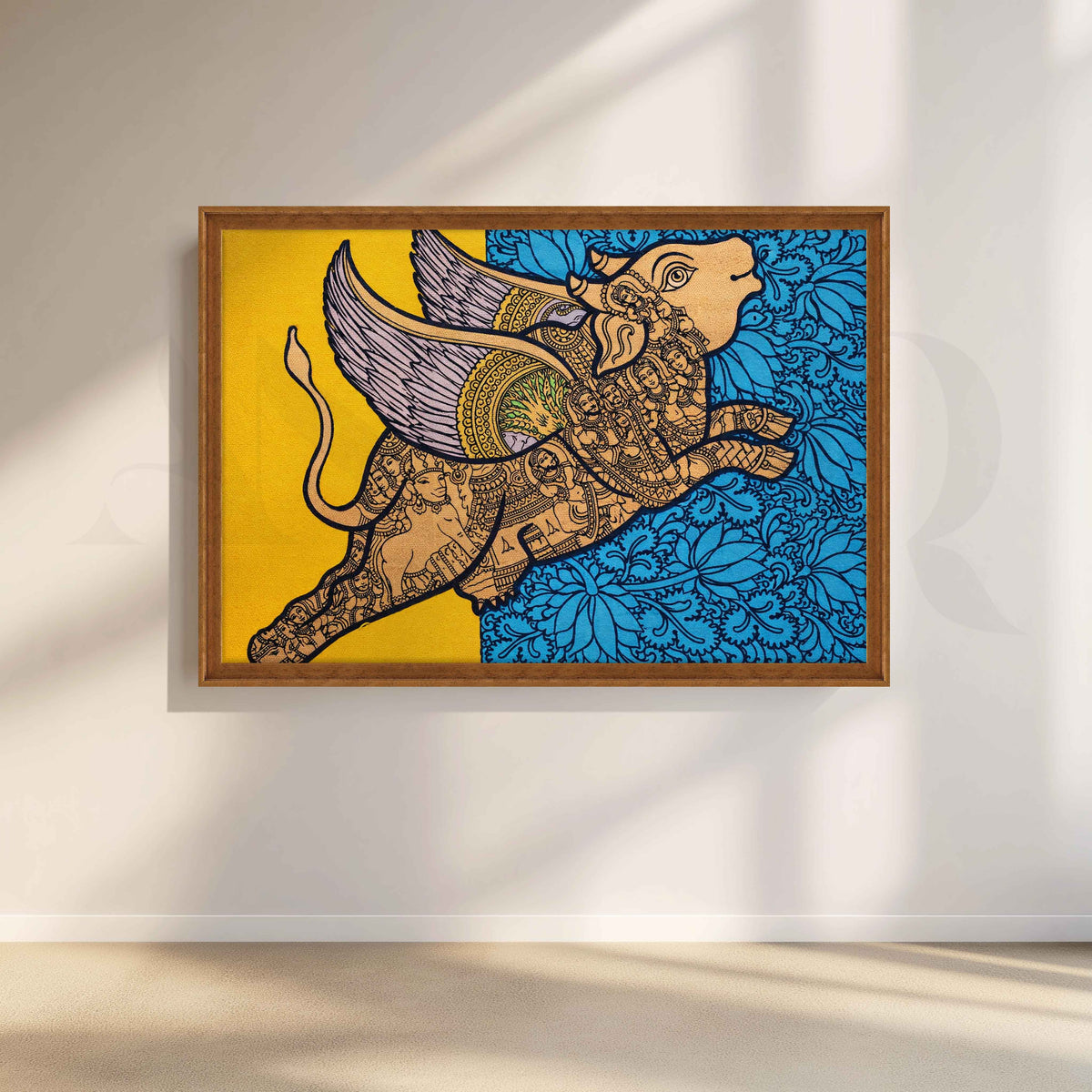 Ornate Winged Bull Canvas Artwork – Asha Art Studio – Image 6