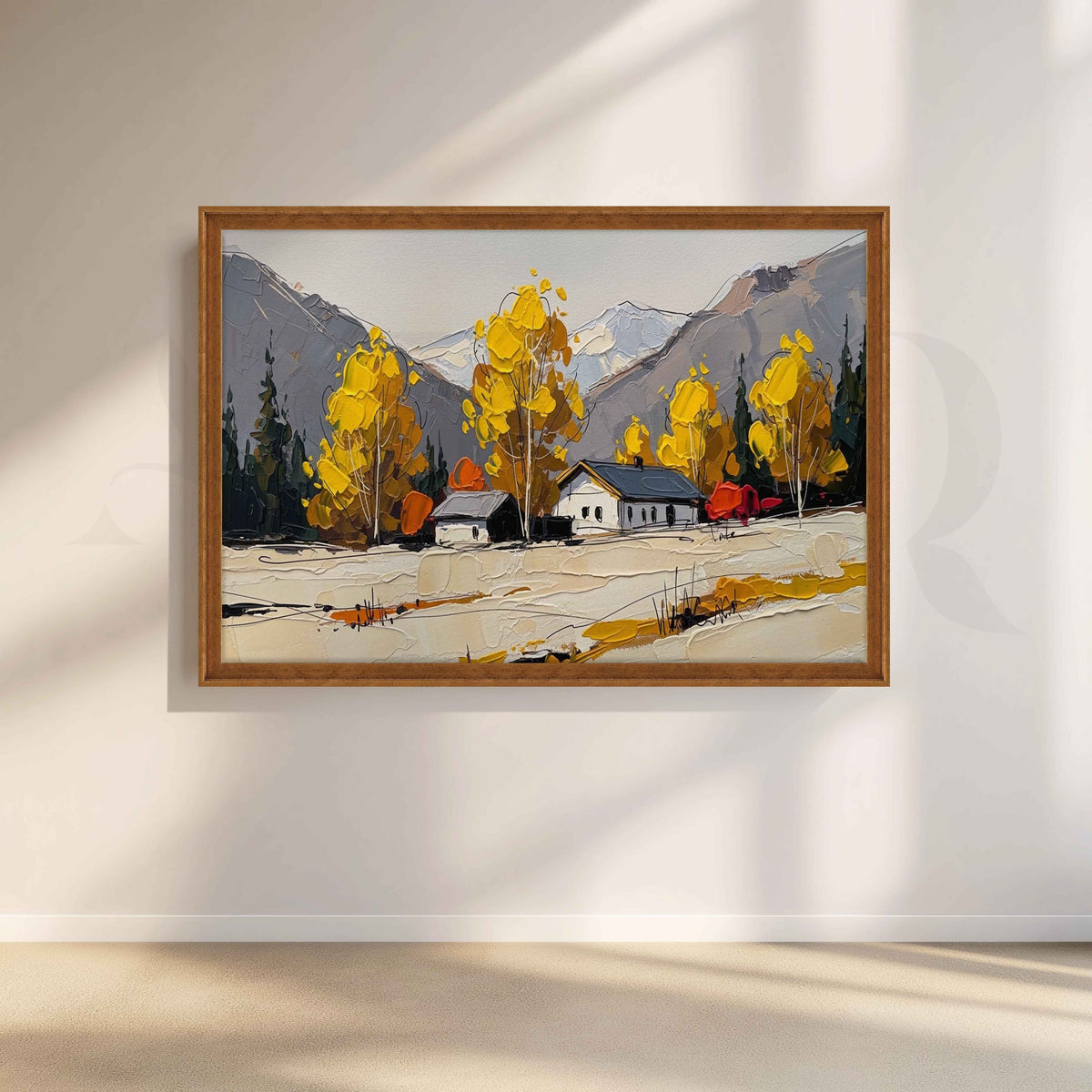 Autumn Mountain Cabin Canvas Artwork – Asha Art Studio – Image 6