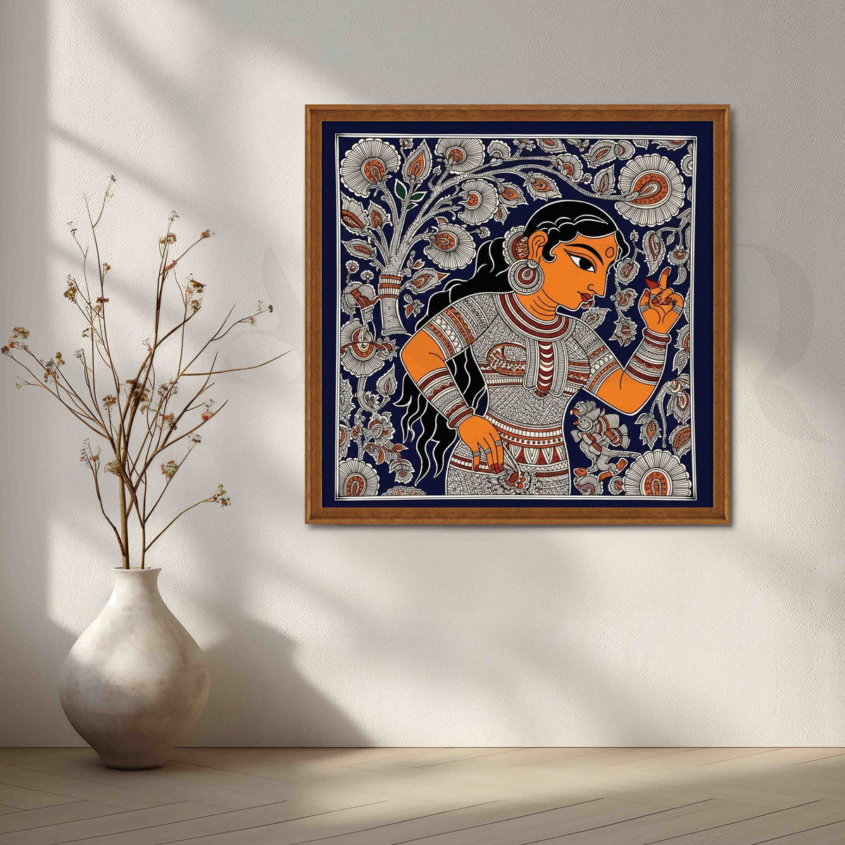 Traditional Indian Woman Madhubani Canvas Artwork – Asha Art Studio – Image 6