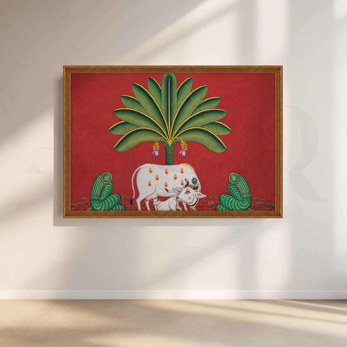 Sacred Cow Under Palm Tree Canvas Artwork – Asha Art Studio – Image 6