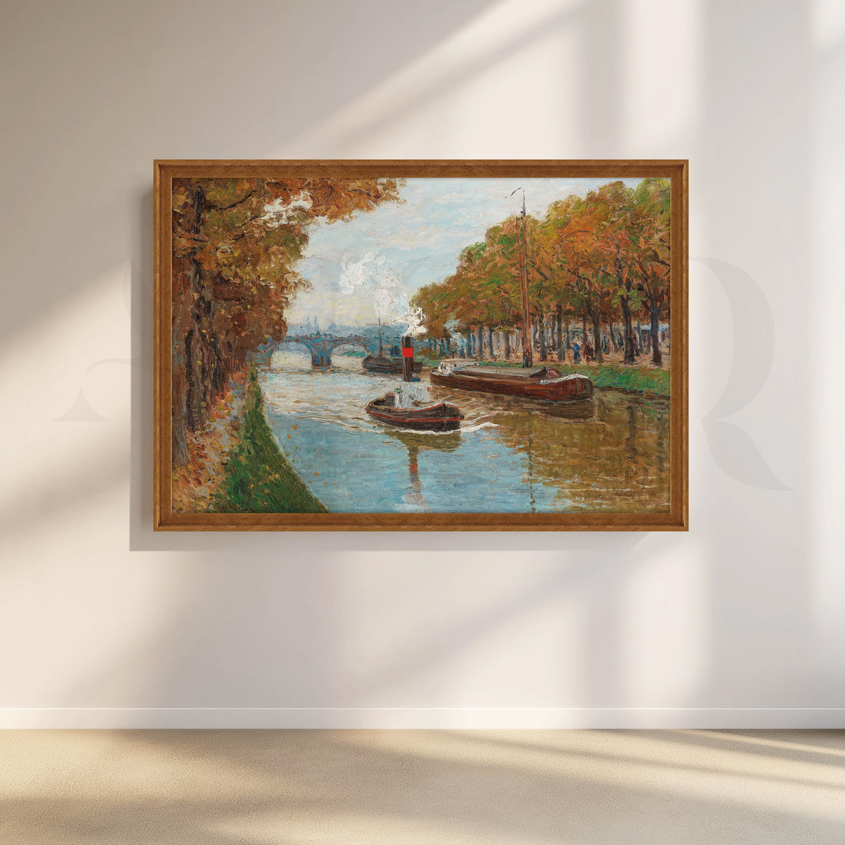 Autumn Canal Boats Canvas Artwork – Asha Art Studio – Image 6