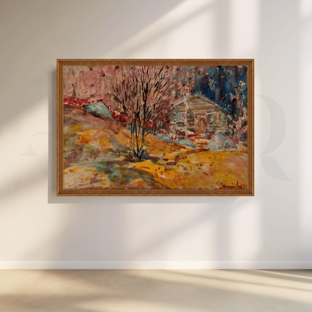 Autumn Cabin Hillside Canvas Artwork – Asha Art Studio – Image 6