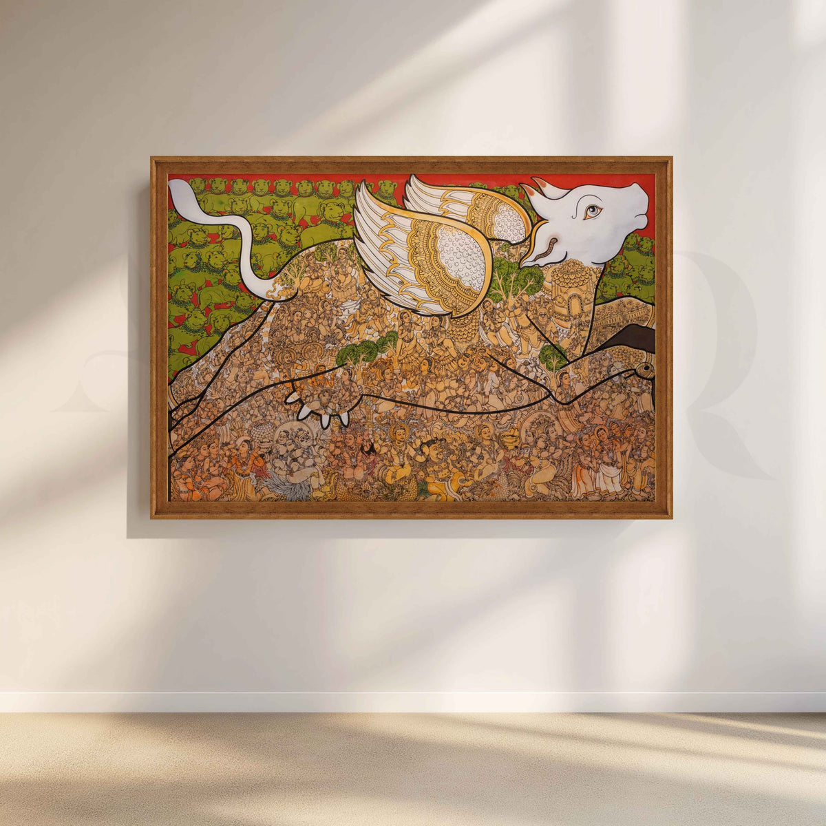 Intricate Winged Bull Heritage Canvas Artwork – Asha Art Studio – Image 6