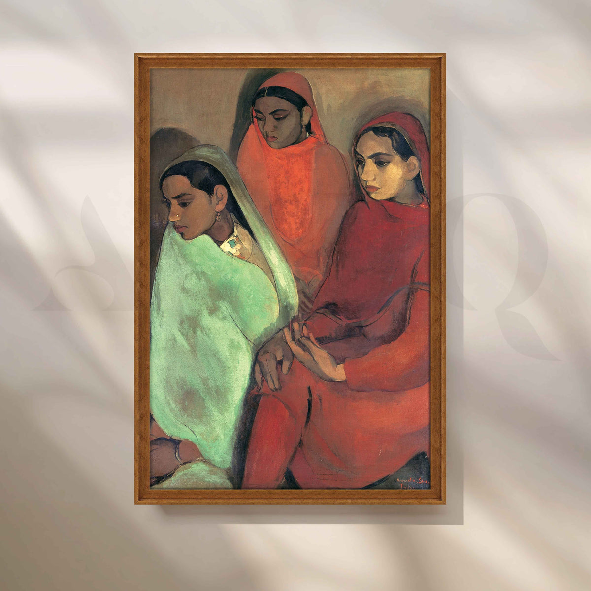 Three Girls by Amrita Sher-Gil Canvas Artwork – Asha Art Studio – Image 6
