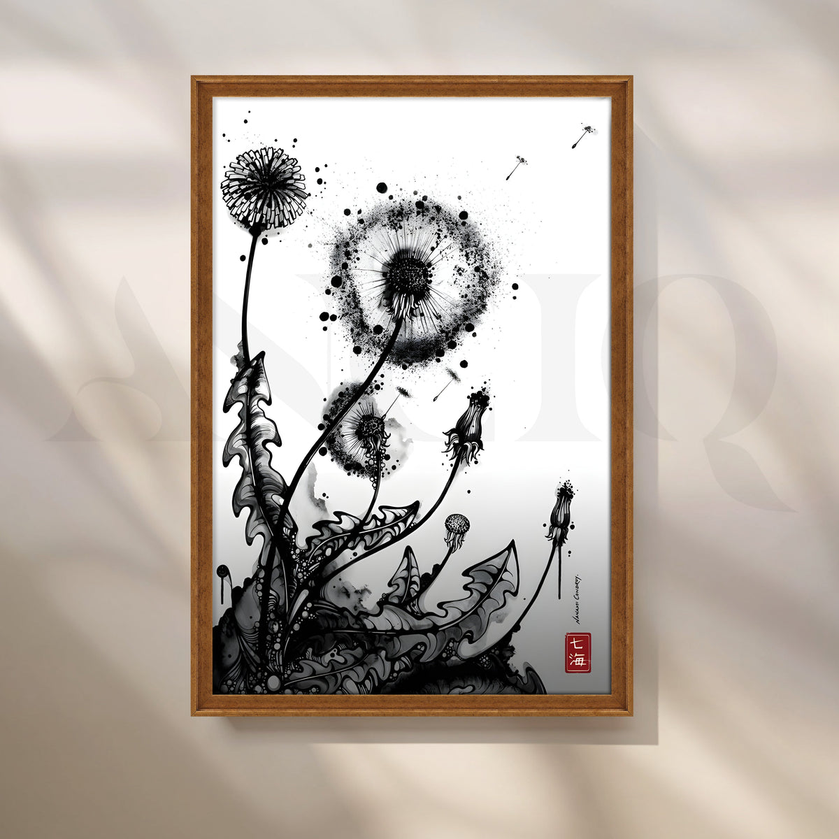 Monochrome Dandelion Ink Botanical Artwork – Asha Art Studio – Image 6