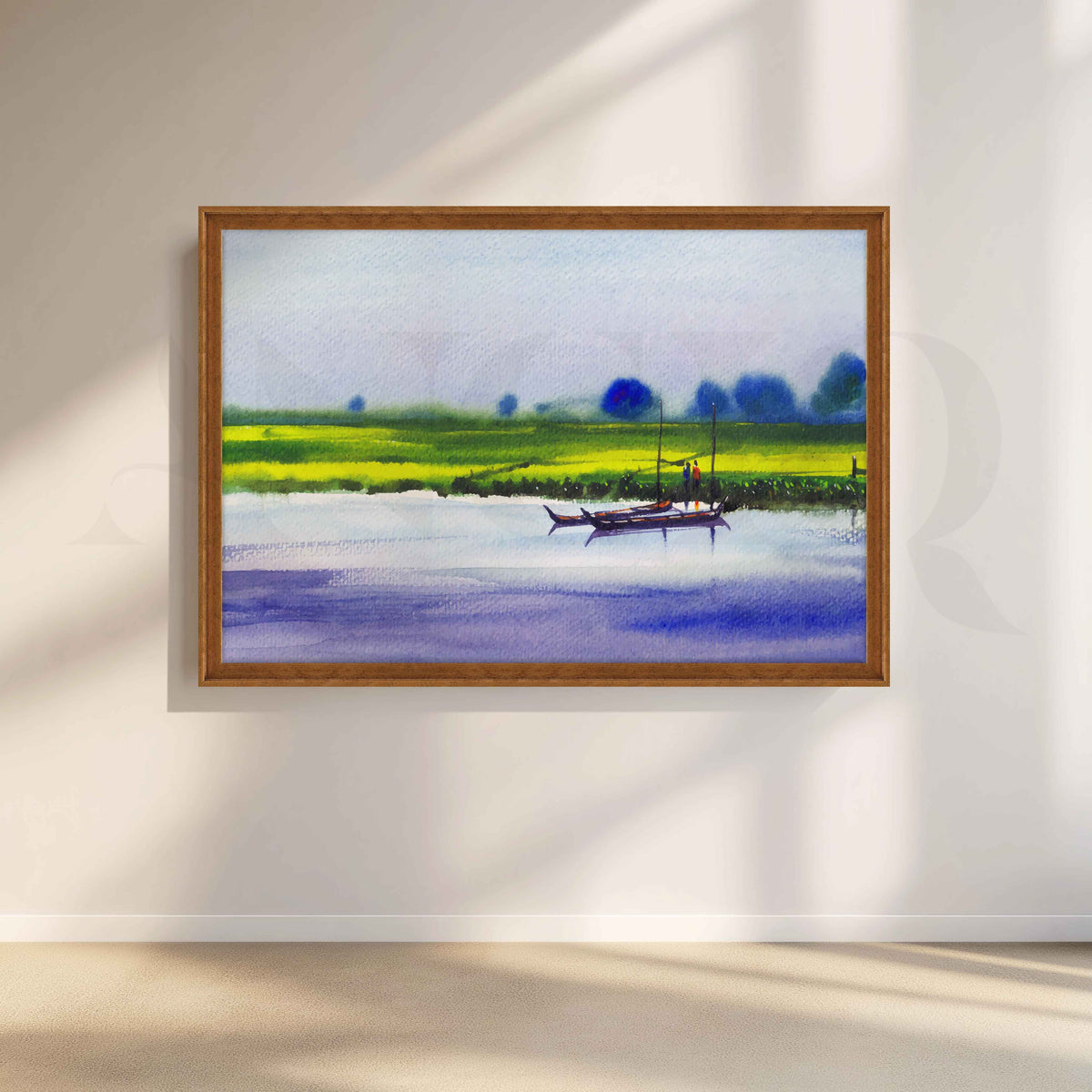 Riverside Boat Landscape Canvas Artwork – Asha Art Studio – Image 6