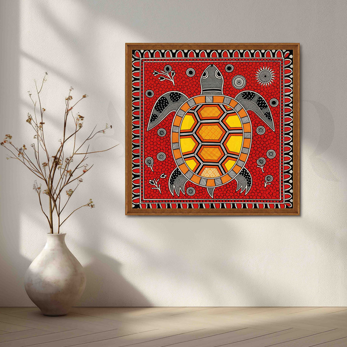 Traditional Turtle Madhubani Folk Art Canvas Artwork – Asha Art Studio – Image 6