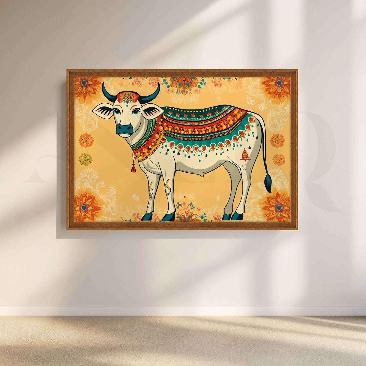 Decorative Sacred Cow Folk Canvas Artwork – Asha Art Studio – Image 6
