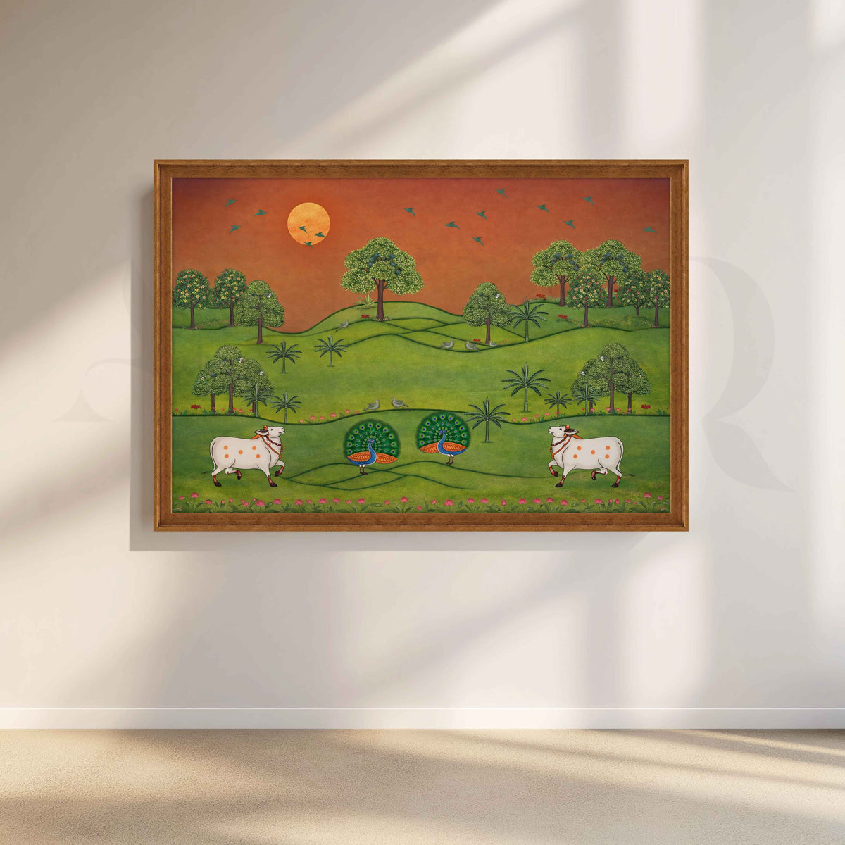 Pastoral Folk Landscape Canvas Artwork – Asha Art Studio – Image 6