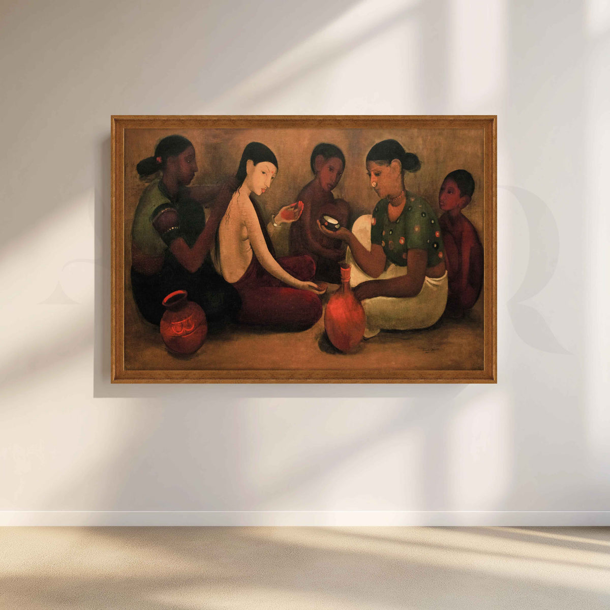 Showing a Quiet Bridal Preparation Scene by Amrita Sher-Gil Canvas Artwork – Asha Art Studio – Image 6