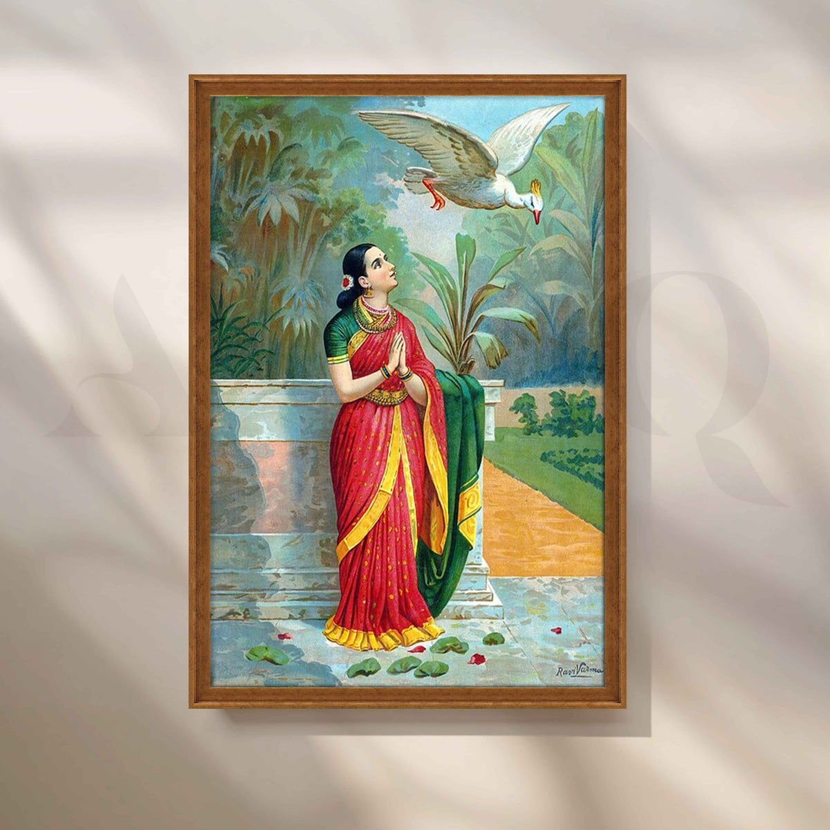 Damayanti Talking to a Swan by Raja Ravi Varma Canvas Artwork – Asha Art Studio – Image 6