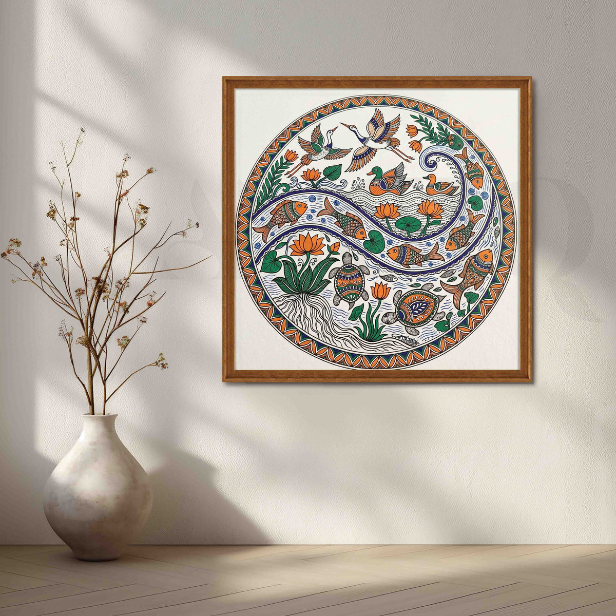 Aquatic Life Mandala Madhubani Canvas Artwork – Asha Art Studio – Image 6