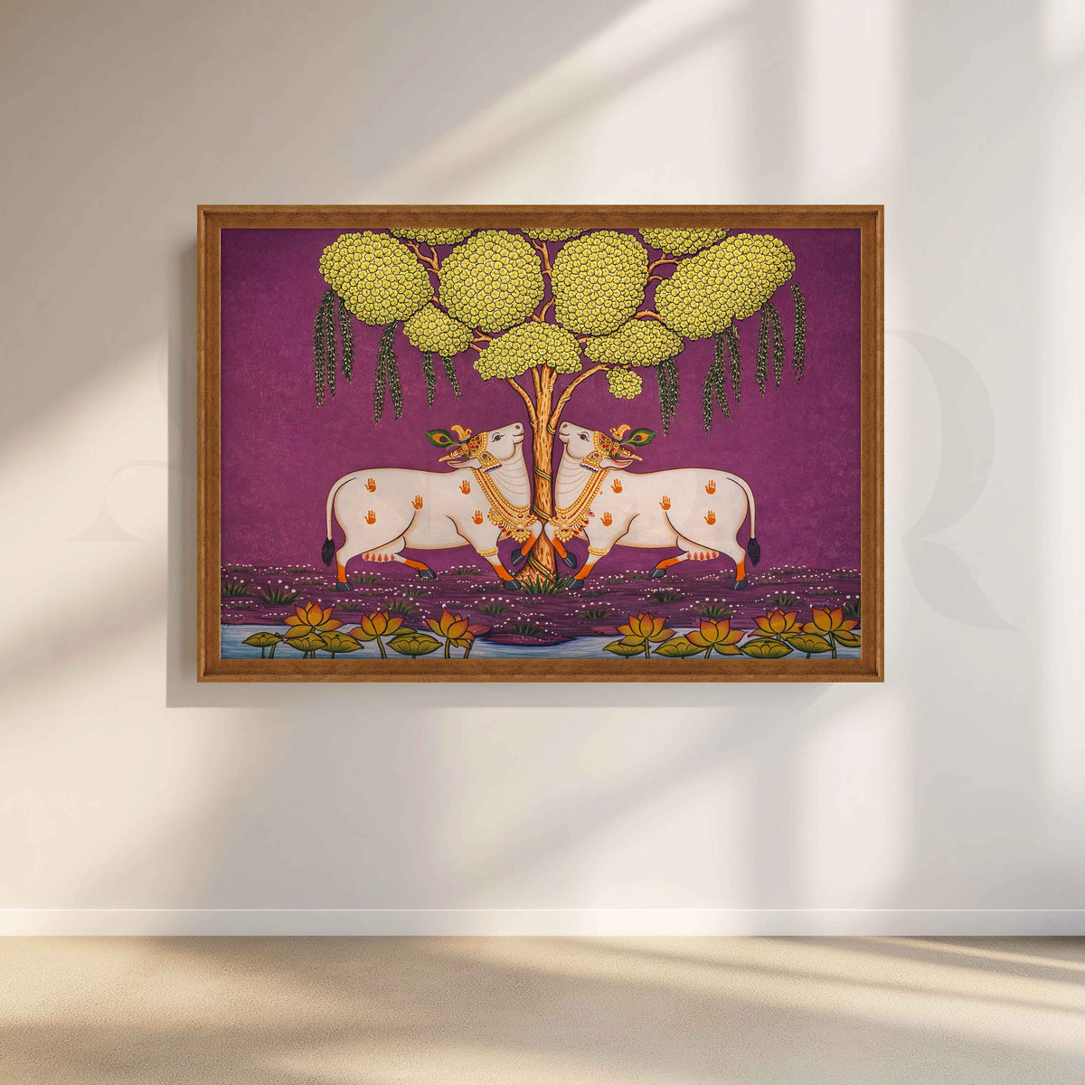 Twin Sacred Cows Under Tree Canvas Artwork – Asha Art Studio – Image 6