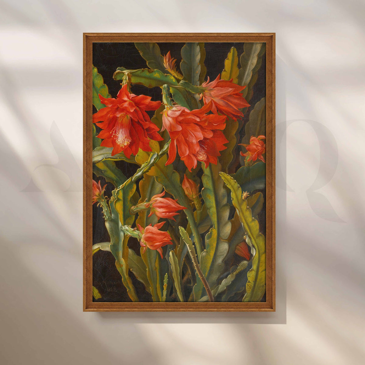 Vintage Red Cactus Bloom Canvas Artwork – Asha Art Studio – Image 6