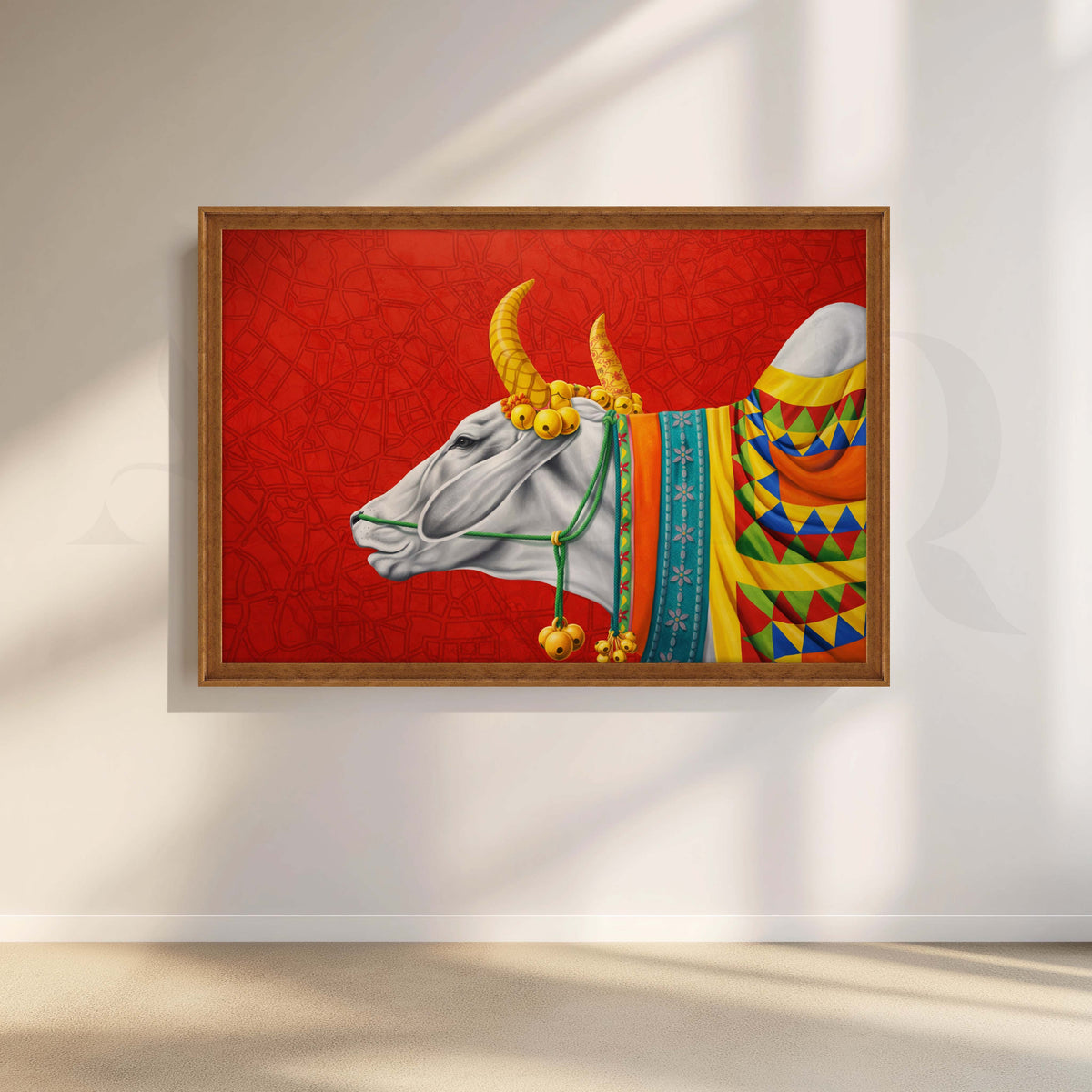 Vibrant Sacred Bull Canvas Artwork – Asha Art Studio – Image 6