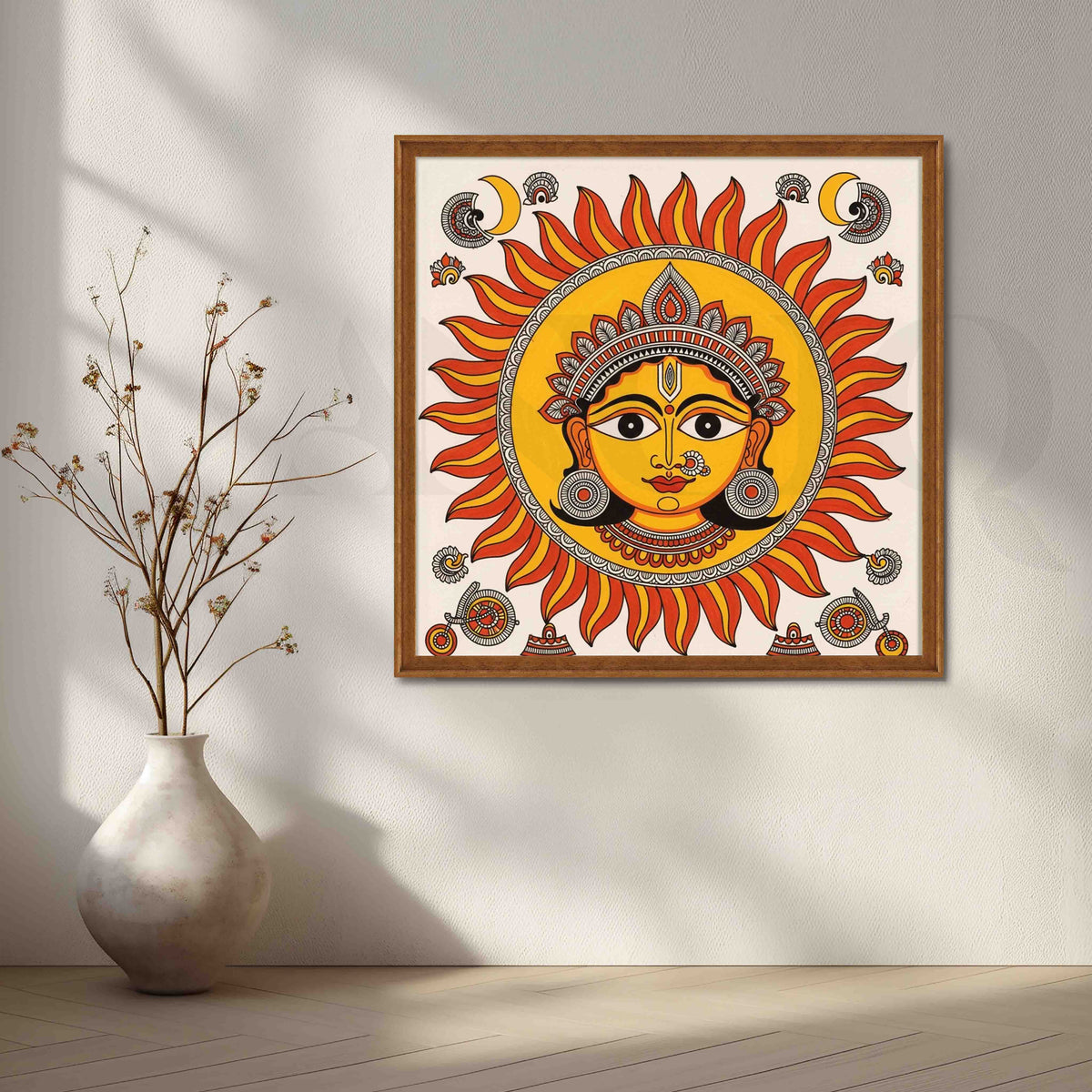 Surya Dev Traditional Madhubani Canvas Artwork – Asha Art Studio – Image 6