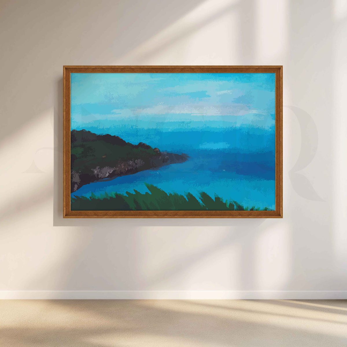Blue Coastal Bay Canvas Artwork – Asha Art Studio – Image 6