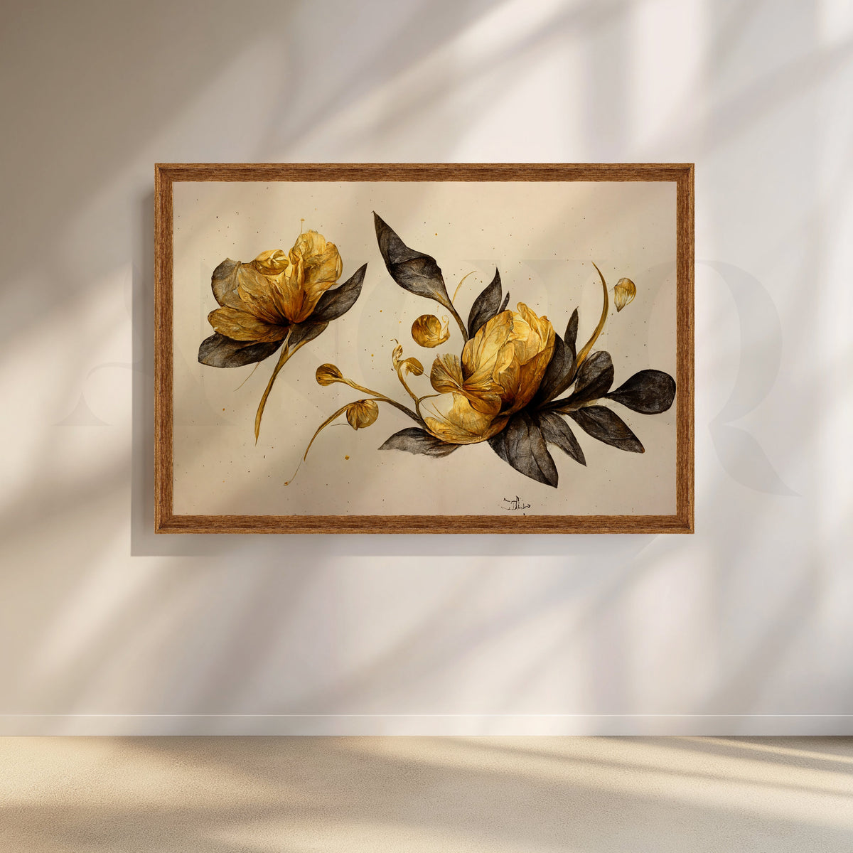 Elegant Golden Floral Canvas Artwork – Asha Art Studio – Image 6