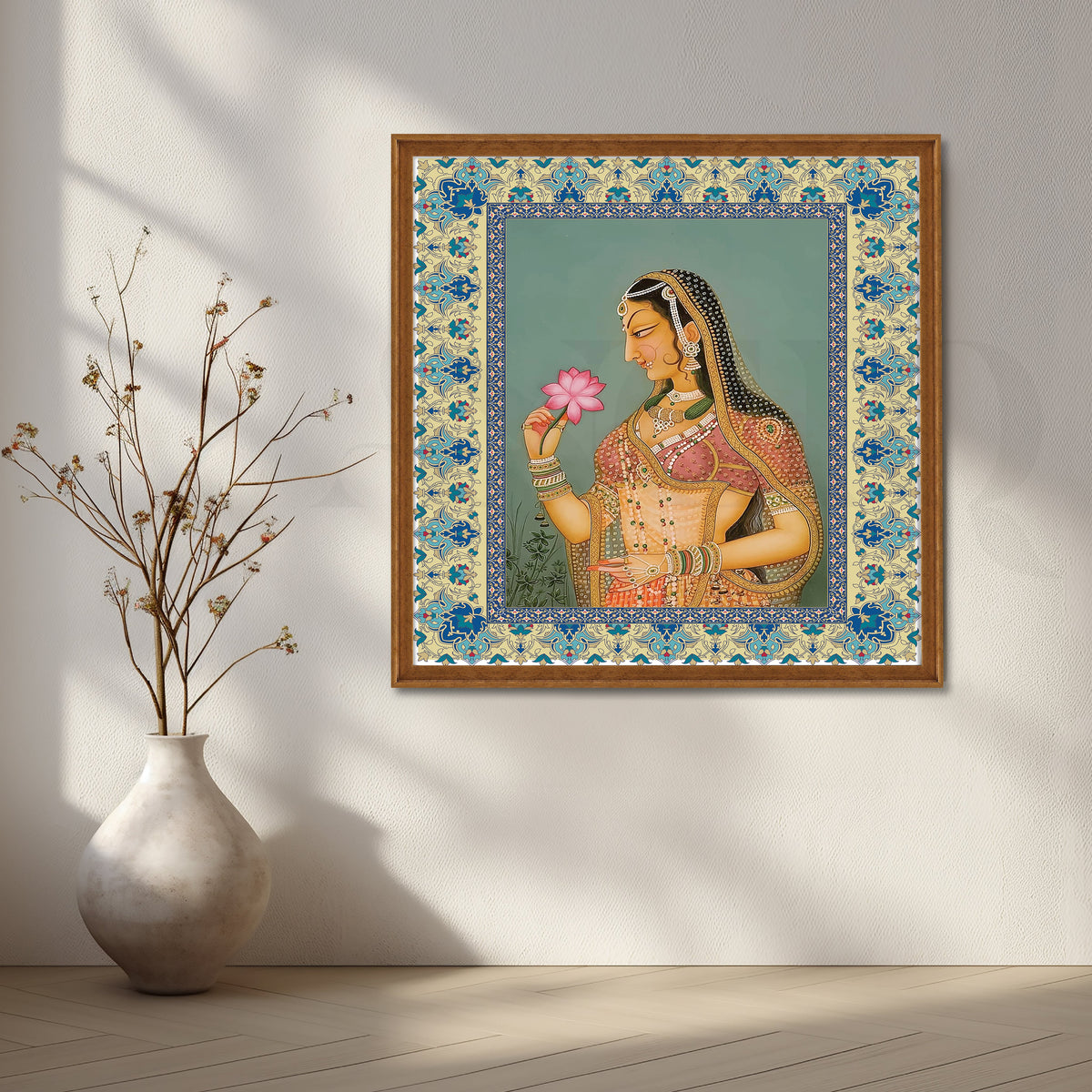 Noblewoman Adorned with Lotus in Hand Artwork – Asha Art Studio – Image 6