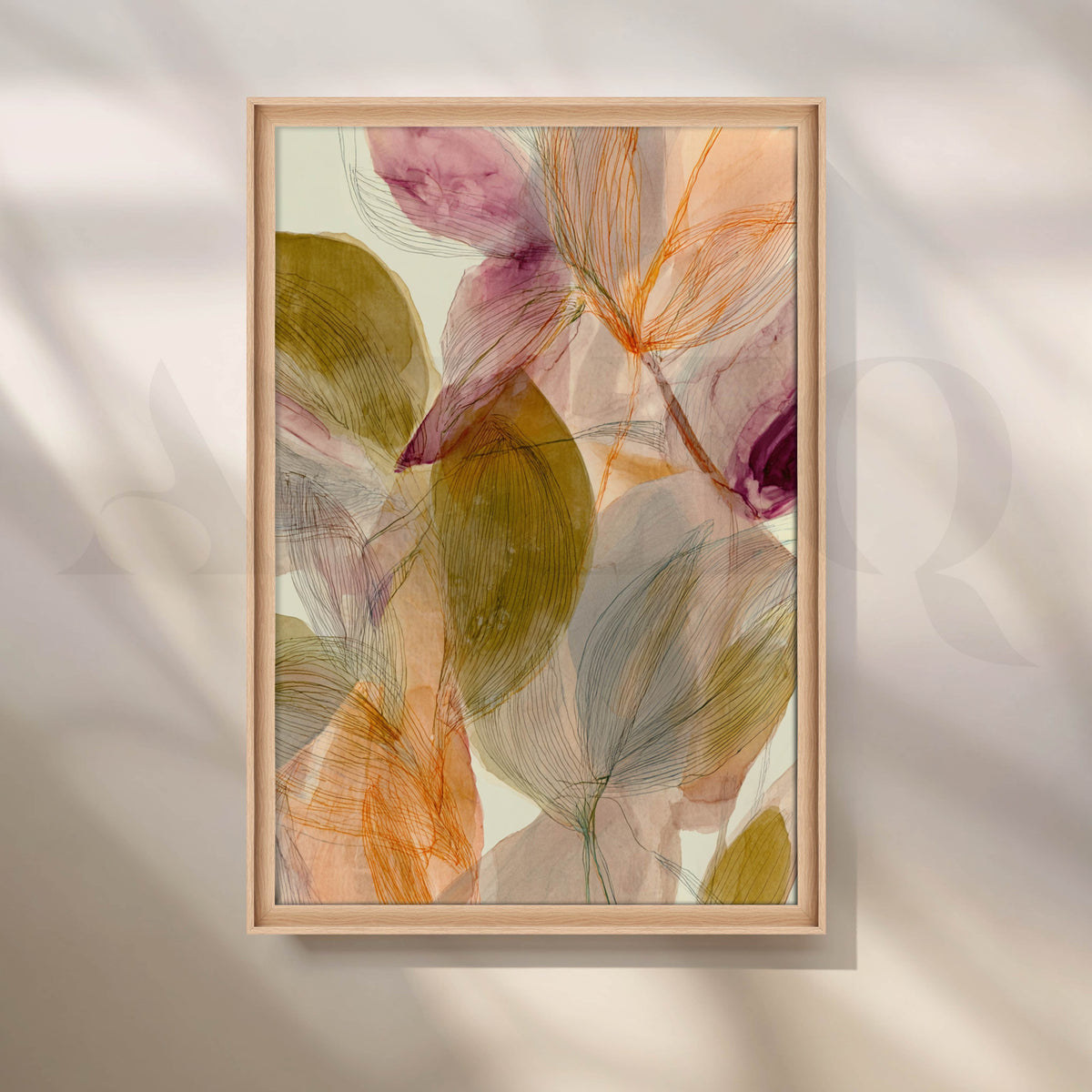 Botanical Abstract Canvas Artwork in Olive, Blush and Orange Tones – Asha Art Studio – Image 5