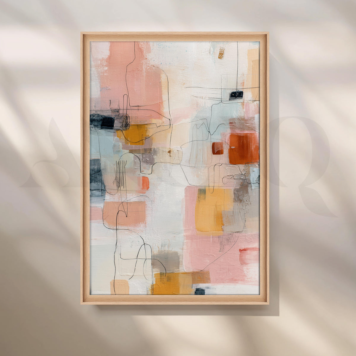 Peach, Mustard and Blue Abstract Canvas Artwork – Asha Art Studio – Image 5