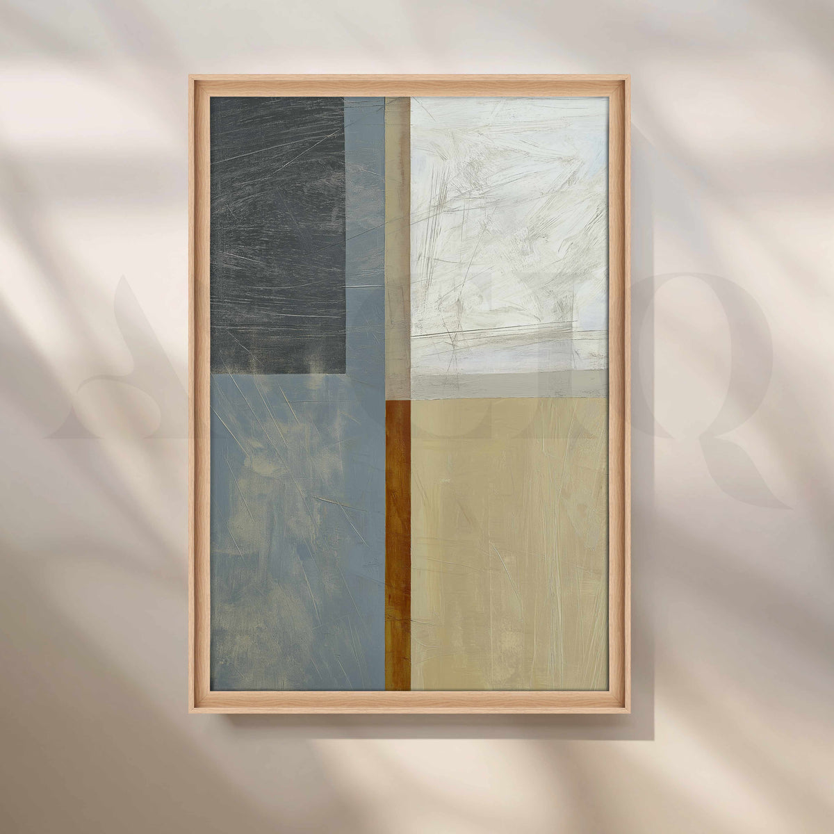 Modern Geometric Abstract Canvas Artwork in Grey, Blue and Beige Tones – Asha Art Studio – Image 5