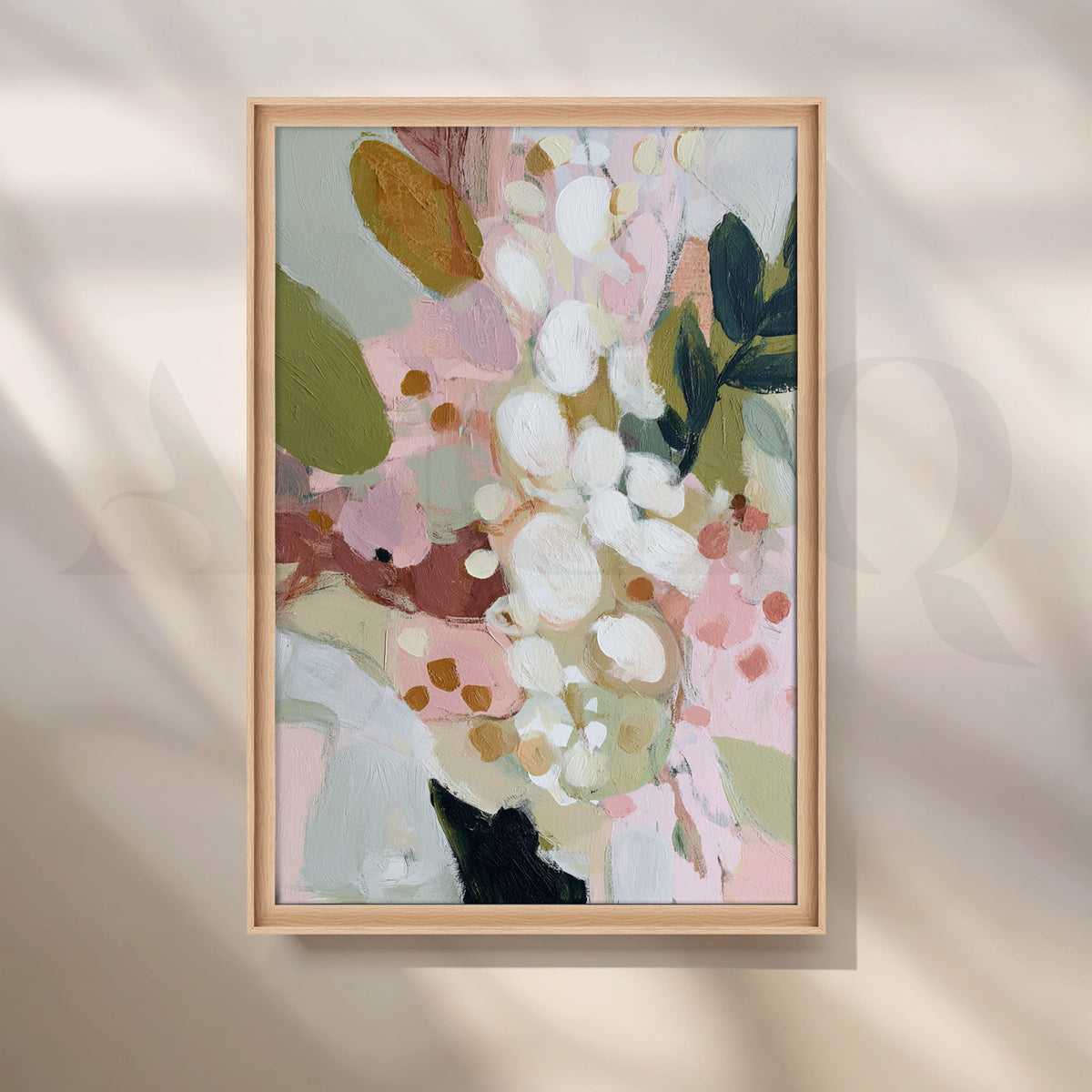 Pastel Floral Abstract Canvas Artwork in Pink, Sage and Cream – Asha Art Studio – Image 5