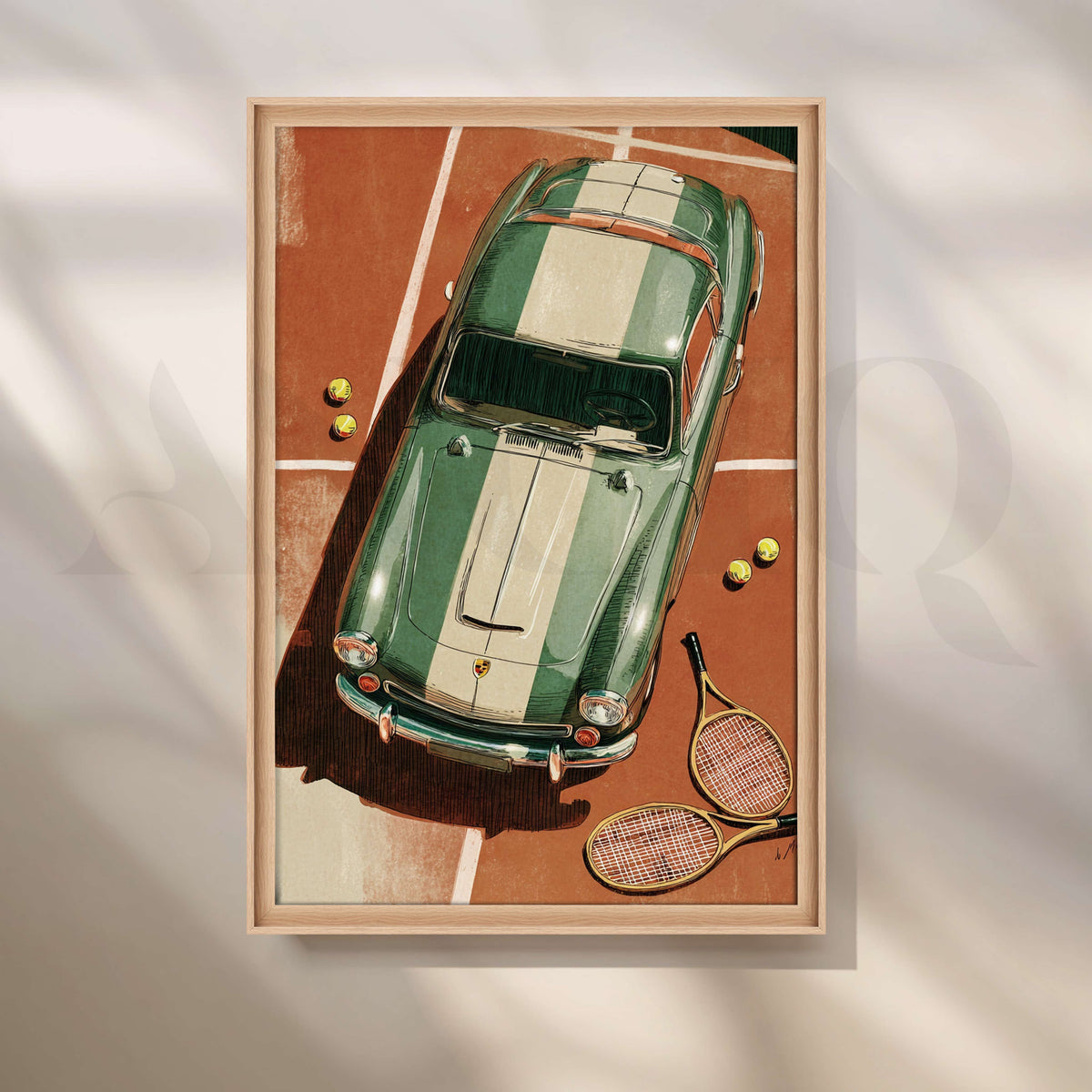 Vintage Green Sports Car and Tennis Inspired Canvas Artwork – Asha Art Studio – Image 5