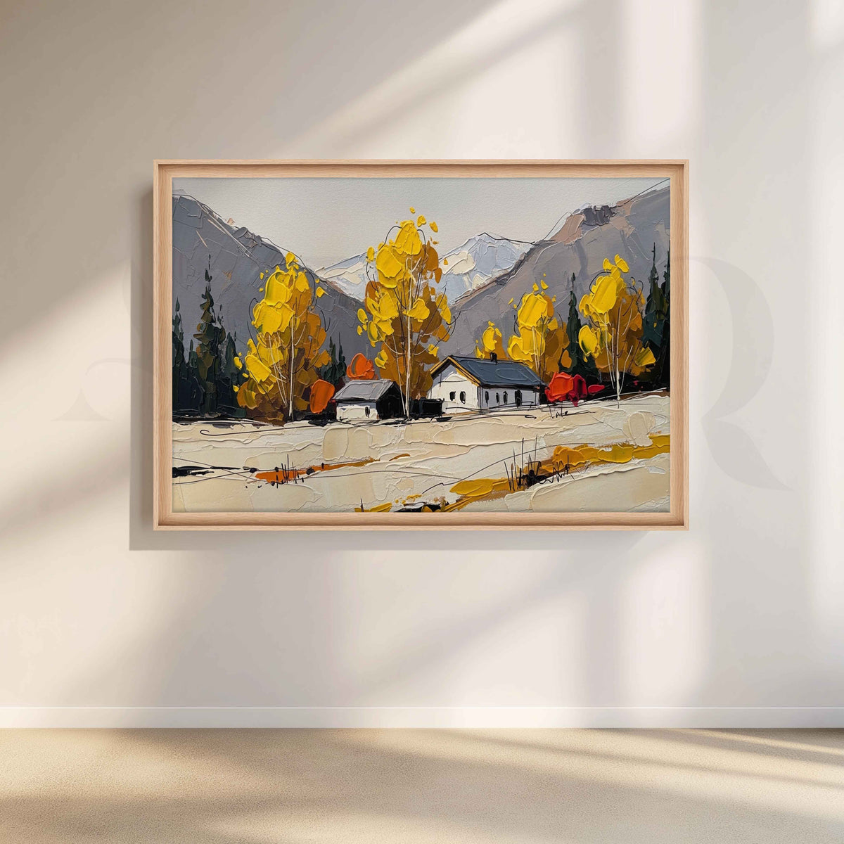 Autumn Mountain Cabin Canvas Artwork – Asha Art Studio – Image 5