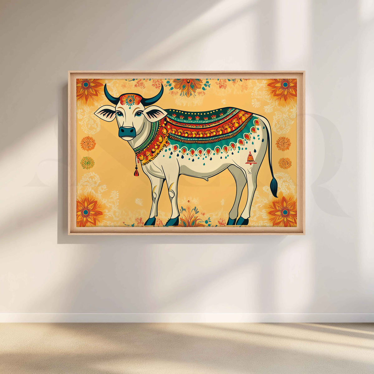 Decorative Sacred Cow Folk Canvas Artwork – Asha Art Studio – Image 5
