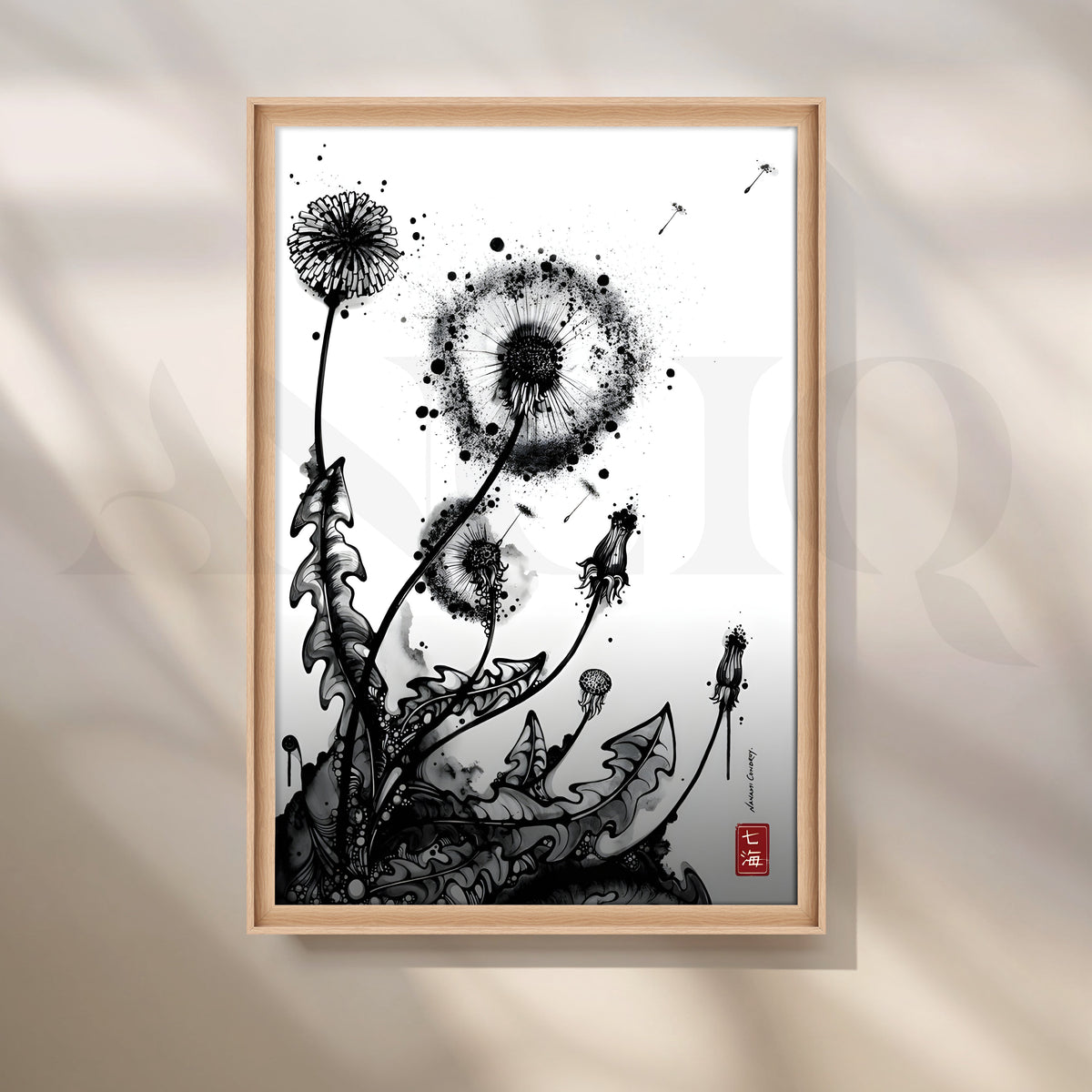 Monochrome Dandelion Ink Botanical Artwork – Asha Art Studio – Image 5