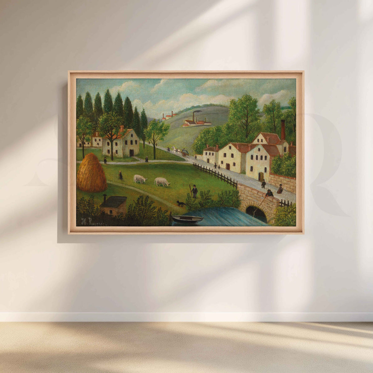 Peaceful Countryside Village Folk Art Canvas Artwork – Asha Art Studio – Image 5