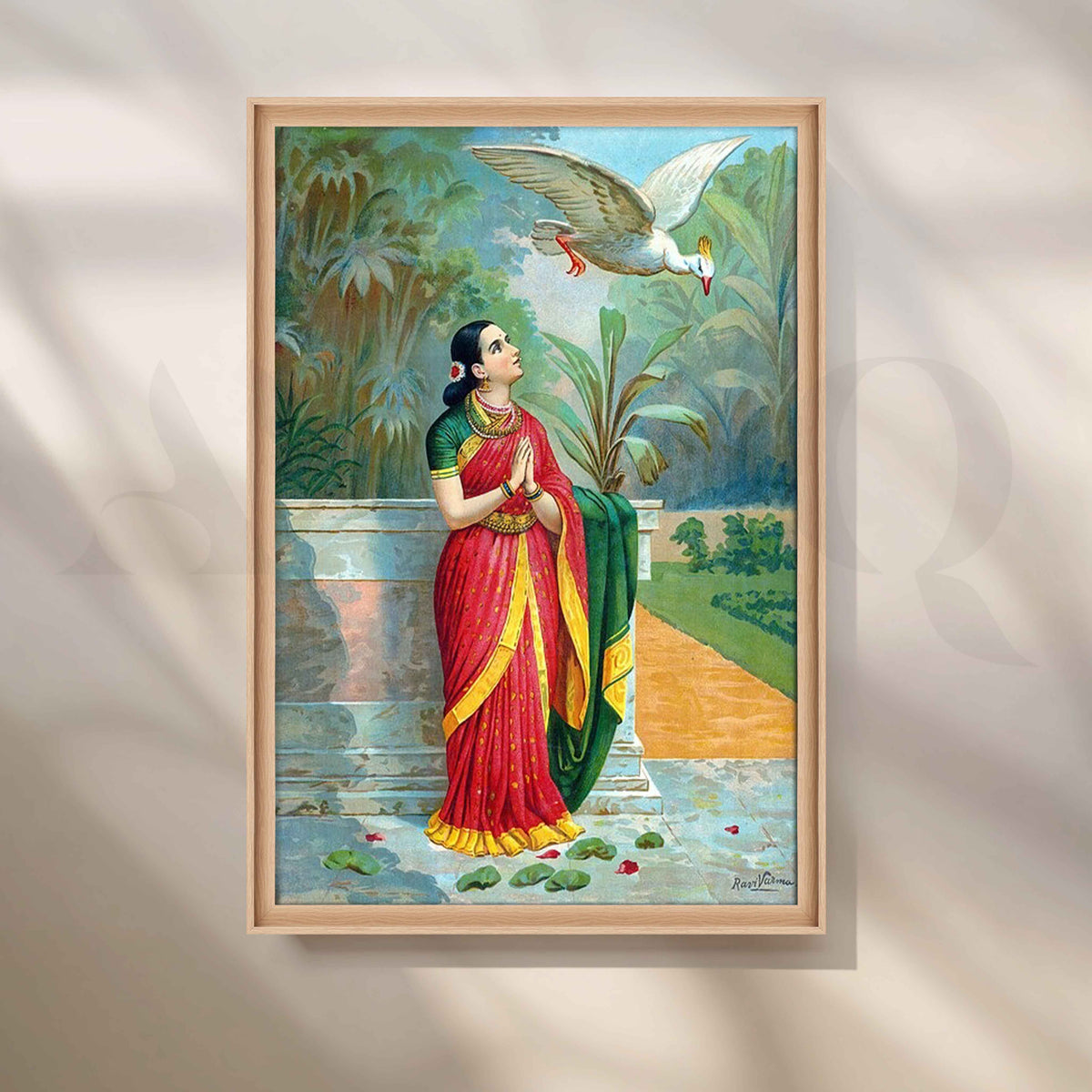 Damayanti Talking to a Swan by Raja Ravi Varma Canvas Artwork – Asha Art Studio – Image 5